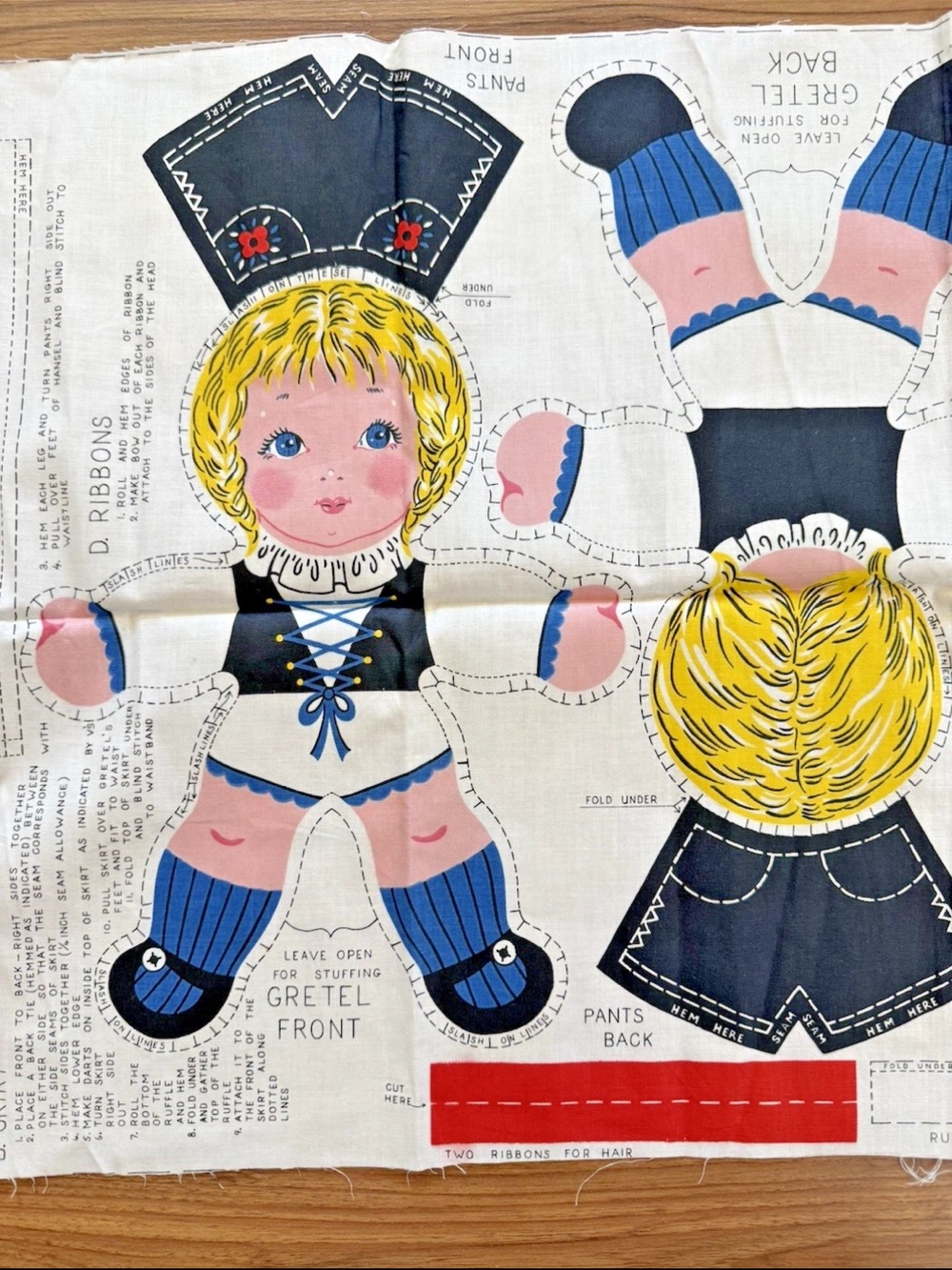 Vintage Hansel & Gretel Cut & Sew Pillow Doll Cotton Fabric Panel Handmade - Picture 2 of 6